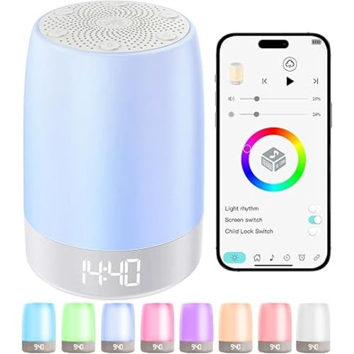 Sound Machine White Noise Machine with 32 Soothing Sounds, Bluetooth Speaker Alarm Clocks for Bedrooms with Wake up Light, Night Light for Kids, App Control Birthday Gifts for Teenage Girls Boys Women