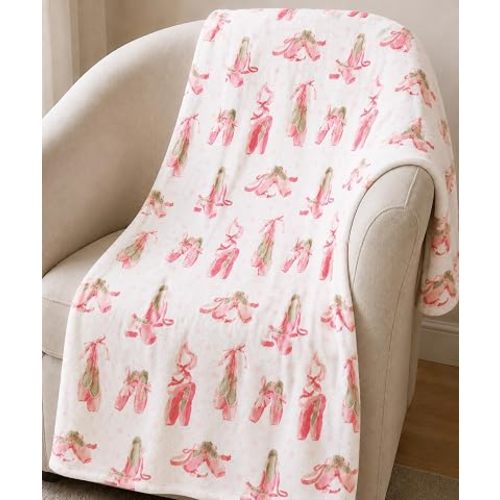 Soft Fleece Throw Blanket, Girls Pink Ballet Toe Shoes Ballerina, 50x70