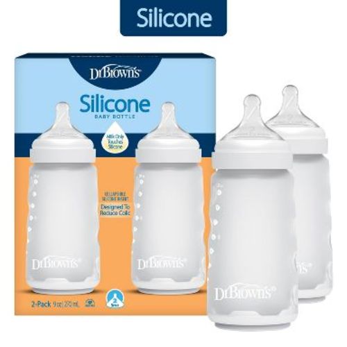 Dr. Brown's Silicone Baby Bottles - Clear - 9 fl oz/2pk: Level 2 Medium Flow, BPA-Free