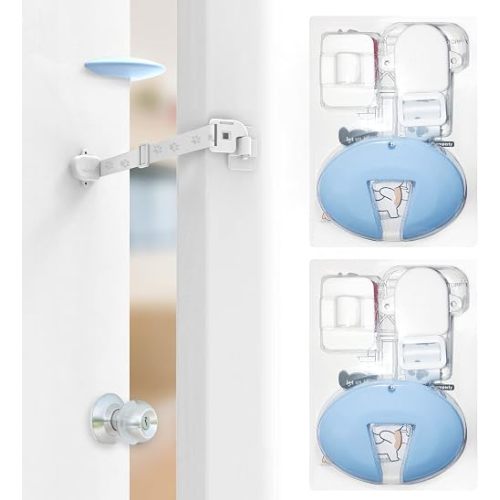 Neobay Adjustable Door Strap and Latch, Damage-Free Cat Door Latch to Keep Dog Out of Litter Box, Economical Alternative of Pet Gates and Interior Cat Door, Basic 2 Packs