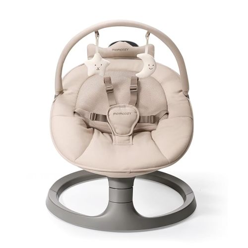 Momcozy 2-in-1 Electric Baby Swing, Dual-Arm Support System & Parent-Inspired Motions, Convertible to Toddler Seat up to 66 lbs, Adjustable Height, Lightweight, Khaki