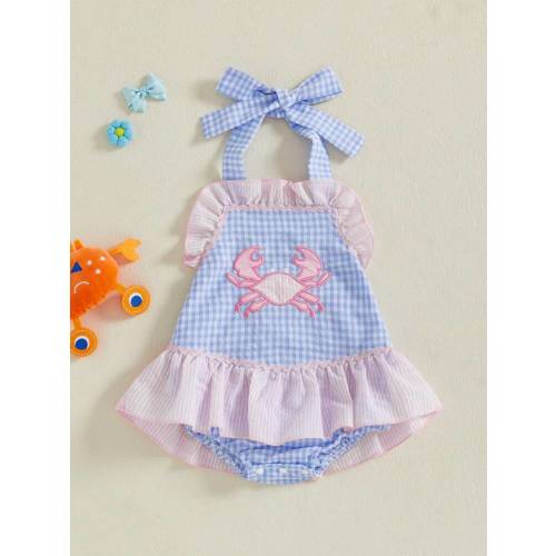 Halter Tie Crab Embroidered Bubble | SHEIN USA