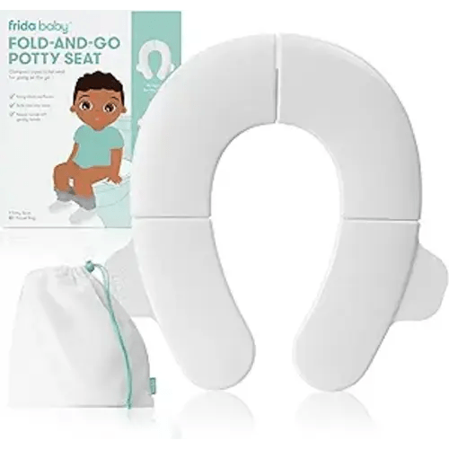 Frida Baby Fold-and-Go Portable Potty Seat for Toilet, Foldable Travel Potty Seat for Toddler, Fits Round & Oval Toilets, Non-Slip Base, Handles, Includes Free Travel Bag