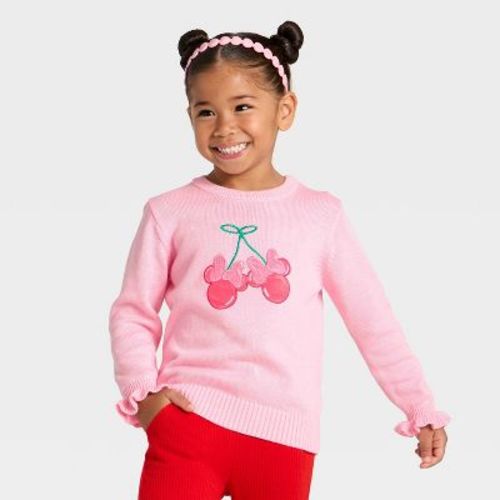 Toddler Girls' Disney Minnie Mouse Cherry Sweater - Pink 2T
