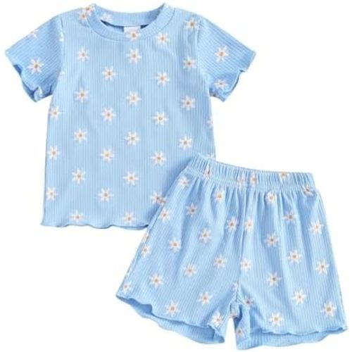 Ayalinggo Baby Girl Summer Outfits Short Sleeve Lettuce Trim Floral Tops + Shorts Set Infant Clothes