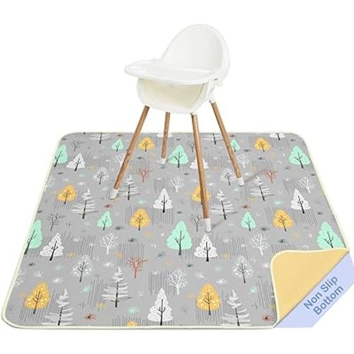 Basumee Splat Mat High Chair Mat Waterproof Baby Play Splat Mat for Under High Chair Food Catcher Highchair Mat for Floor Non Slip Bottom, Gray Tree, 46x42 Inches