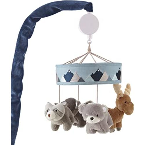 Levtex Baby - Trail Mix Musical Rotating Baby Crib Mobile - Plush Bears , Moose and Racoon - Grey, Blue, Navy, Brown, White - Nursery Accessories