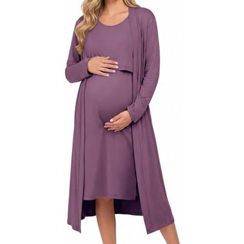Ekouaer Nursing Gown and Robe Set Labor Delivery Nightgown Hospital Dress