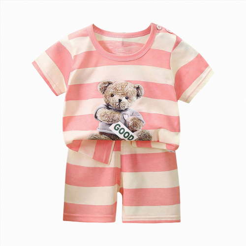 KPOPLK Toddler Baby Girls Clothes 0 3 6 9 12 18 Months 2T 3T 4T T-shirt + Linen Shorts Cute Summer 2Pcs Outfits Set(6-12 Months,Pink)