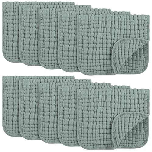 Yoofoss Muslin Burp Cloths 10 Pack Baby Washcloths Large 20''X10'' 100% Cotton 6 Layers Super Soft and Absorbent - Dark Green