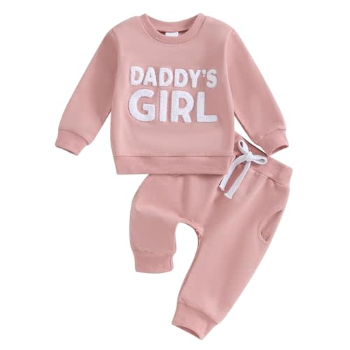 Kupretty Toddler Baby Girl Fall Winter Clothes Embroidered Letter Graphic Crewneck Sweatshirt + Joggers Pants Outfits Set