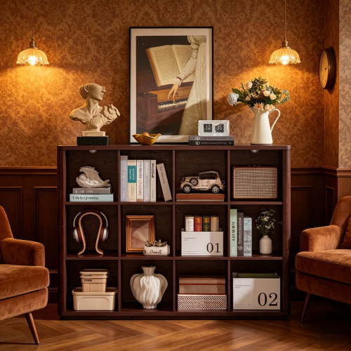 Joaxswe 3-tier Bookshelf, 41 in Tall Bookshelf with 12 Open Display Shelves, Large Bookcase for Office Living Room, Walnut