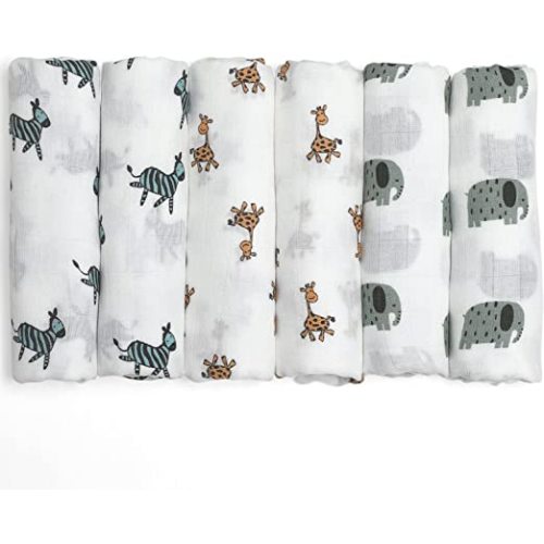 GLLQUEN BABY Receiving Blanket Boy Cotton Muslin Swaddle Blankets Girl Newborn Squares Breathable & Soft Thin Baby Blankets Cloths Double Absorbent Infant Swaddling Wrap - 6 Pack (Giraffe)