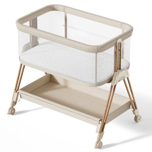 AmourLil Baby Bassinet Bedside Sleeper with Wheels & Storage Tray, Portable Crib for Newborns
