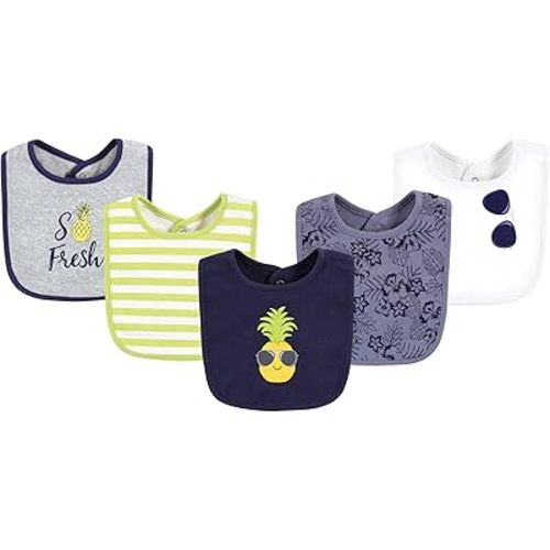 Hudson Baby Unisex Baby Cotton Bibs, Boy Pineapple, One Size