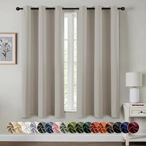 MIULEE Natural Blackout Curtains for Bedroom Living Room 63 Inches Long 2 Panels, Thermal Insulated Room Darkening Drapes Solid Grommet Noise Reduction Light Blocking Window Treatments 40x63 Inch