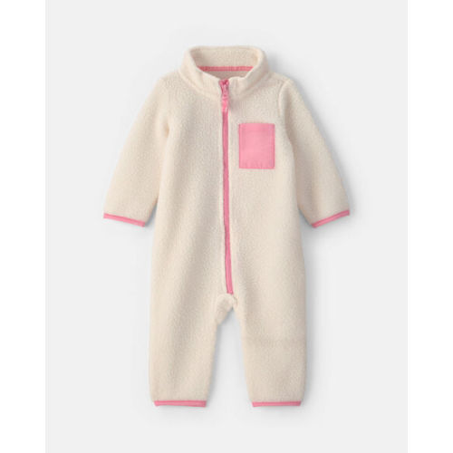 Baby Girl Color Block Fleece Long-Sleeve Jumpsuit - Cream/Pink | Carter's
