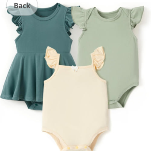 PATPAT Baby Girl Bodysuits - Soft Bamboo Viscose - Flutter Sleeves Cute Dress - Newborn Infant Summer Clothes - 3 Pack