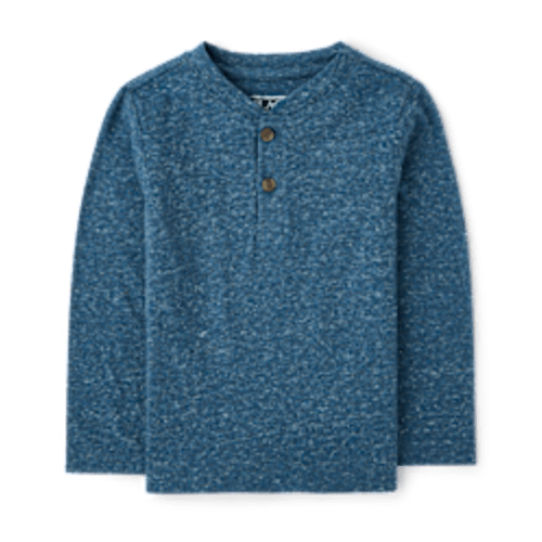 Baby And Toddler Boys Long Sleeve Marled Henley Top - BLUE | The Children's Place