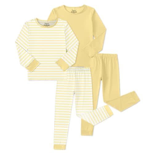 Jimonda Bamboo Viscose Toddler Kid Pajamas Set Boys/Girl Striped Sleepwear | Ultra-soft breathable viscose, Skin-friendly,tag-free label, long sleeve,4pc set, Elastic cuffs and hem, size18M-12Y ,durable