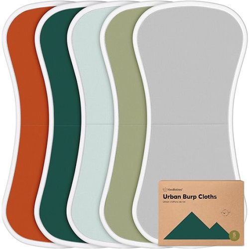 Organic Burp Cloths Baby Boy & Girl - 5-Pack Super Absorbent Cotton Burping Cloths for Babies, Soft & Plush Newborn Spit Up Rags, Infant Towels for Milk Spit Up, Unisex, Large 21" x 10" (Hunter)