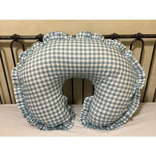 Blue Gingham Nursing Pillow Cover with Ruffle