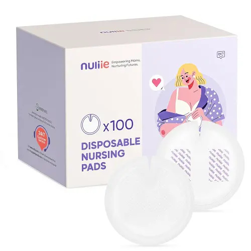 Nuliie Stay Dry Disposable Nursing Pads, Super Absorbent & Ultra-Thin Breast Pads for Breastfeeding, Soft, Breathable & Leakproof, Individually Wrapped, 100 Count