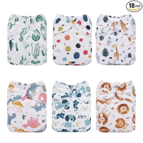 ALVABABY 6 Pack Cloth Diaper with 12 Inserts One Size Adjustable Washable Reusable Diaper Cover for Baby Girls Boys 6DM6