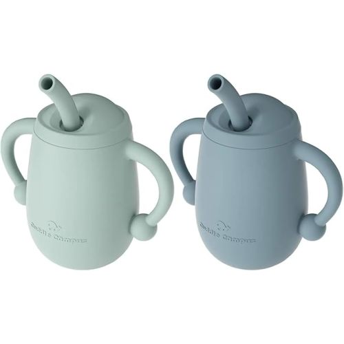 Cuddle Campus Pack of 2 Silicone Baby Training Cup, Shatterproof Toddler Sippy Cups with Straw, Open Cup for Baby, 6+ Months 4 Oz, Boothbay