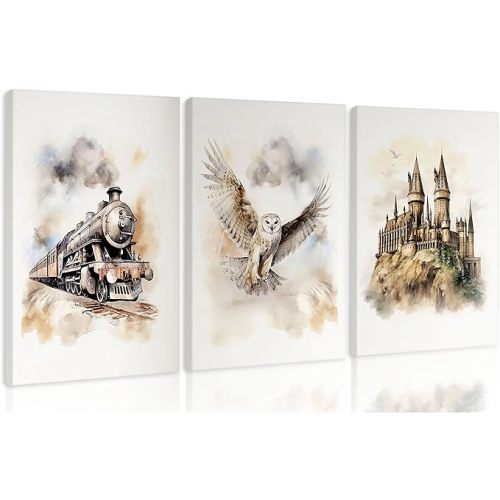 6 pcs Vintage Magic Canvas Wall Art Express Train Owl Magic Castle Picture Wall Decor Magic Lovers Kind and Honest Posters Print Artwork for Kids' Baby Nursery Home Decoration (Magic Girls, L8''×W10'')