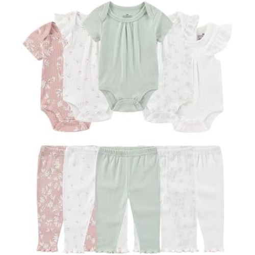 Baby Girl Bodysuit and Pant Set Cotton Ribbed Mix Summer Infant Girls Clothes Outfits 0-12 Month