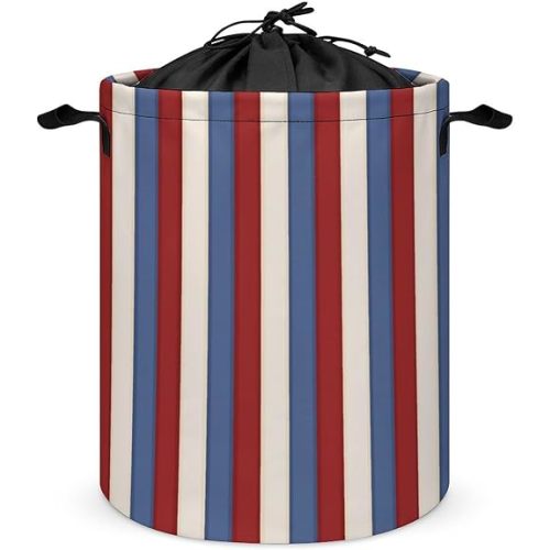 Large Laundry Hamper Bag, Red, White & Blue Stripes Collapsible Laundry Basket with Drawstring Dirty Clothes Organizer Washing Bin for Family Essentials Storage