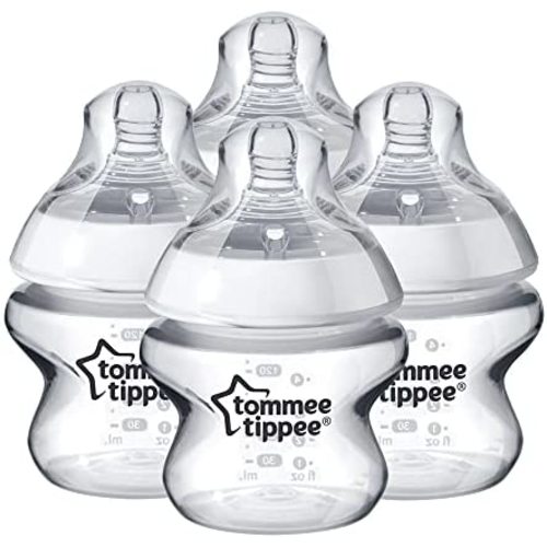 Tommee Tippee Closer to Nature Baby Bottle, Anti-Colic, Breast-like Nipple, BPA-Free - Extra Slow Flow, 5 Ounce (4 Count), Translucent (522568)