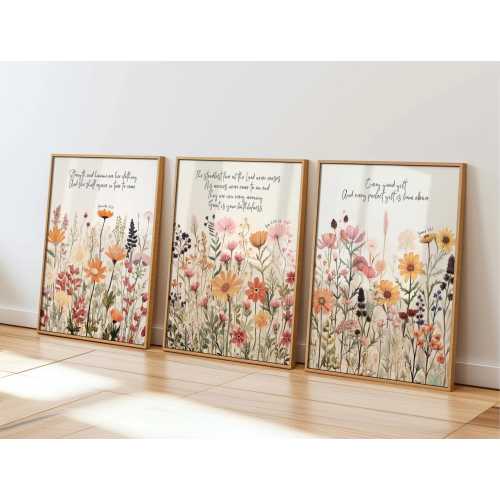 Wildflower Scripture Art Print Set: Girl's Room Decor