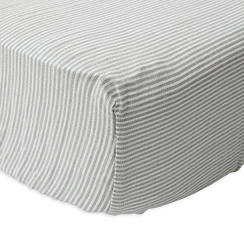 Red Rover Kids Cotton Muslin Crib Sheet - Grey Micro Stripe