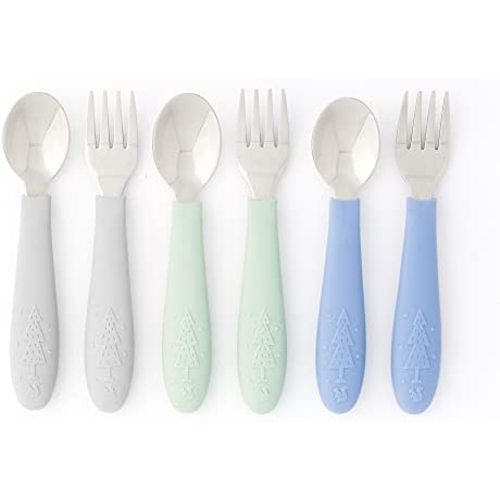 Elk and Friends Kids Silverware with Silicone Handle | Childrens Safe Flatware | Toddler Utensils | Baby Spoons + Forks | Stainless Steel Cutlery