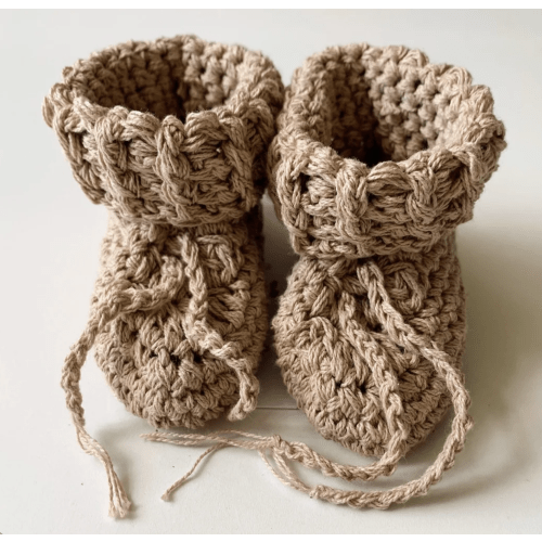 Cotton Tie Baby Booties - Sand Color