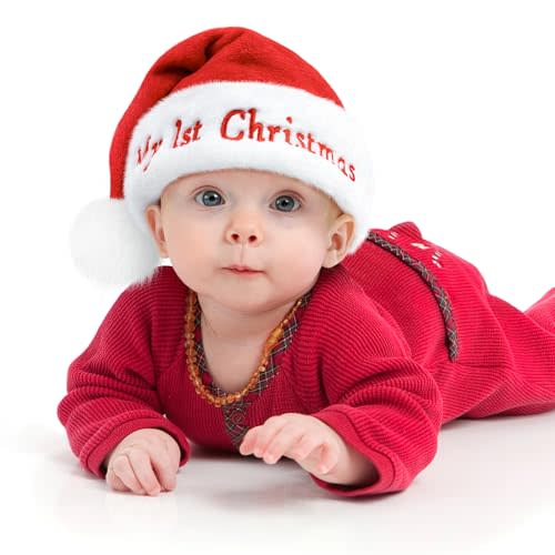 Iioscre Santa Hat for Kids & Baby Christmas Hats,Girls Boys Toddler Plush Xmas Holiday Hat,Luxury Santa Claus Hat