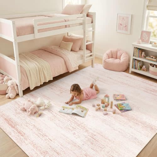 Garvee Girls Room Rug 5x7 Washable Non Slip Soft Low-Pile Stain Resistant | Pink Girls Rug Bedroom Nursery Living Room Kids Playroom Office Vintage Boho Moroccan Indoor Decor