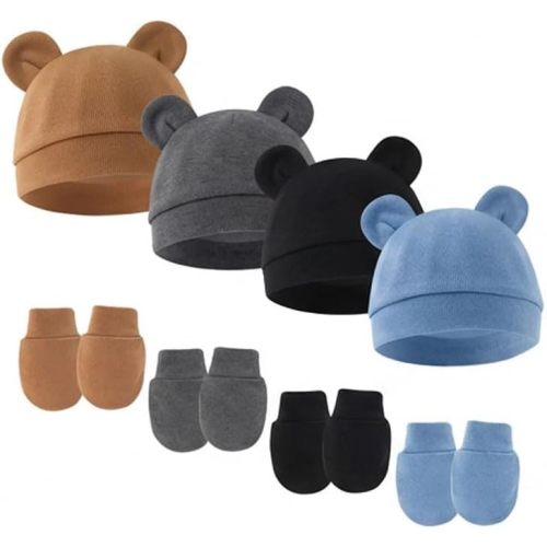 Newborn Baby Hat and Mittens Set, Infant Beanie Caps Newborn Essentials Must Haves for Baby Boy Girl 0-6 Months
