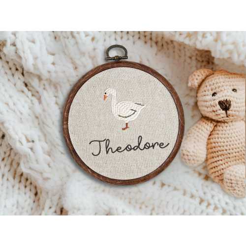 Personalized Baby Name Sign Embroidered Nursery Decor Custom Goose Name Hoop Gift For Baby Boy Birth Announcement Newborn Keepsake Wall Art