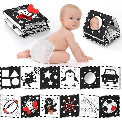 High Contrast Baby Toys for Newborn | Tummy Time Toys & Visual Stimulation Baby Book 0-6 Months | Black and White Contrast Cards & Sensory Toys | Baby Essentials & Must Haves