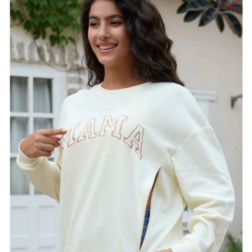 Waffle Knit Mama With Zippers Breastfeeding Sweatshirt