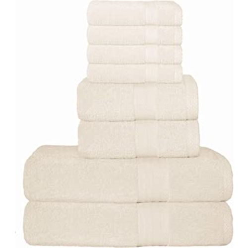 GLAMBURG Ultra Soft 8-Piece Towel Set - 100% Pure Ringspun Cotton, Contains 2 Oversized Bath Towels 27x54, 2 Hand Towels 16x28, 4 Wash Cloths 13x13 - Ideal for Everyday use, Hotel & Spa - Ivory Cream
