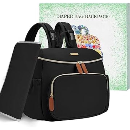 Compact Diaper Bag Backpack – Lightweight & Waterproof Baby Bag for Moms & Dads, Includes Changing Pad & Stroller Straps, Small Travel Diaper Backpack for Daily Use – Black