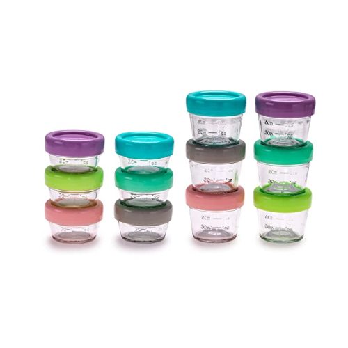 melii Glass Baby Food Storage Containers | 12-Piece Set (6 x 4oz + 6 x 2oz) with Airtight Leakproof Lids, BPA-Free, Freezer & Microwave Safe Glass Jars for Baby Food & Meal Prep