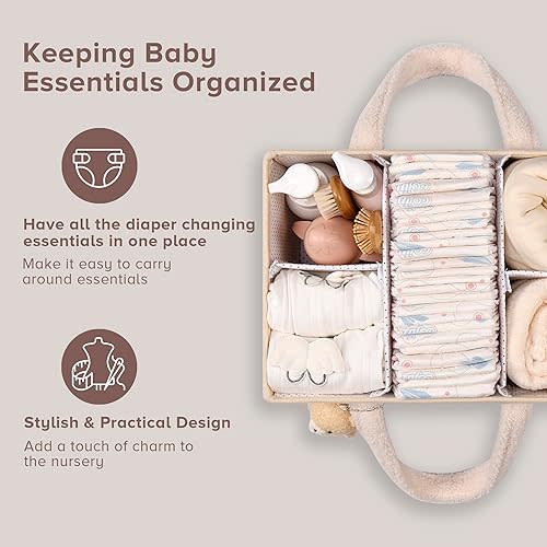 PeraBella Baby Diaper Caddy Organizer with Handle, Boy & Girl Shower Gift Basket, Portable Diaper Storage Basket Bin for Wipes, Newborn Baby Essentials Registry Search Must Haves, Car Caddy Organizer