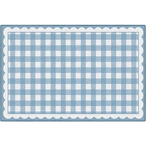 Flagship Carpets Schoolgirl Style School Days Blue Gingham Educational Area Rug for Kids Room, Children's Classroom Rug for Teaching and Playroom, 5' X 7'6" - Blue