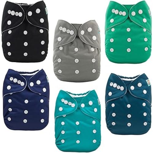 ALVABABY Baby Cloth Diaper 6 Pack with 12 Inserts One Size Cloth Diaper Covers Adjustable Washable Reusable for Baby Girls and Boys