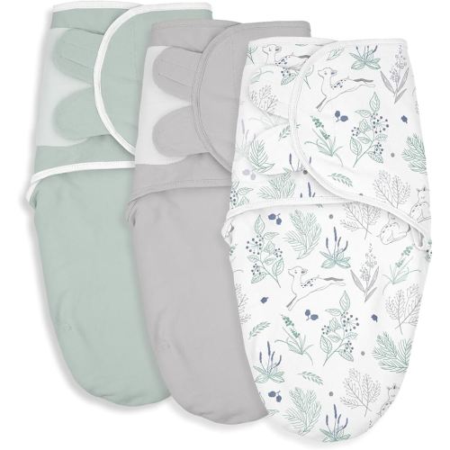 Soarwg Kids Baby Swaddle, Organic Adjustable Baby Swaddles for Newborns, Sleep Sack for Baby Boy and Girl 0-3 Months, 100% Cotton Certified Standard 100 by Oeko-TEX, 3-Pack (Deer Meadow)